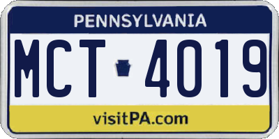PA license plate MCT4019