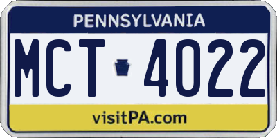 PA license plate MCT4022