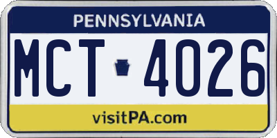 PA license plate MCT4026