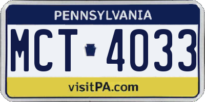 PA license plate MCT4033