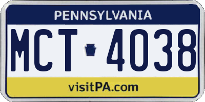 PA license plate MCT4038