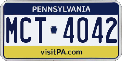 PA license plate MCT4042