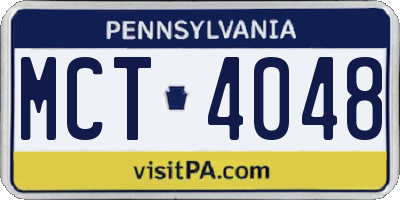 PA license plate MCT4048