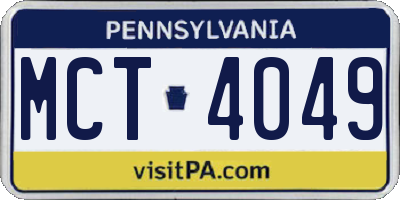 PA license plate MCT4049