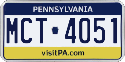 PA license plate MCT4051