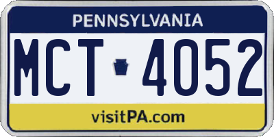 PA license plate MCT4052