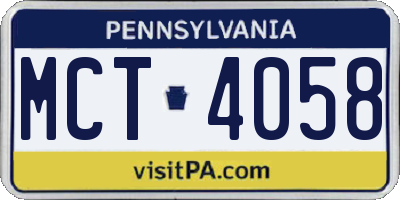 PA license plate MCT4058