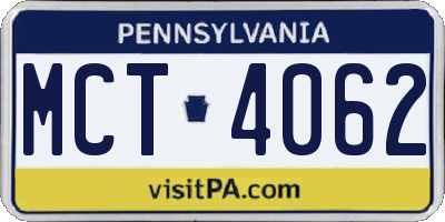 PA license plate MCT4062