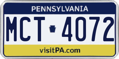 PA license plate MCT4072
