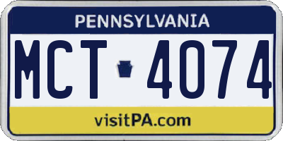 PA license plate MCT4074