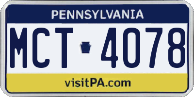 PA license plate MCT4078