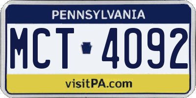 PA license plate MCT4092