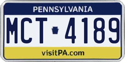 PA license plate MCT4189