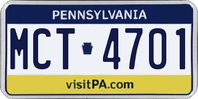 PA license plate MCT4701