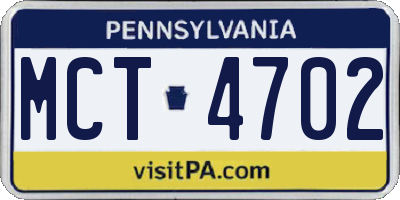 PA license plate MCT4702