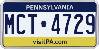 PA license plate MCT4729