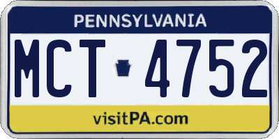 PA license plate MCT4752