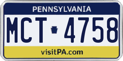 PA license plate MCT4758