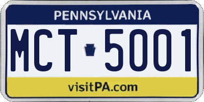 PA license plate MCT5001
