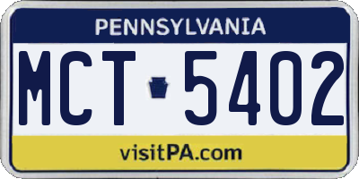 PA license plate MCT5402