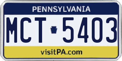 PA license plate MCT5403