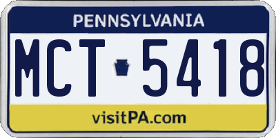 PA license plate MCT5418