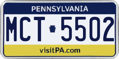 PA license plate MCT5502