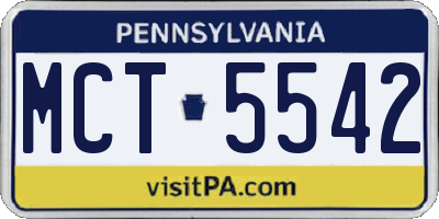 PA license plate MCT5542