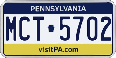 PA license plate MCT5702