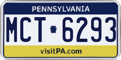 PA license plate MCT6293