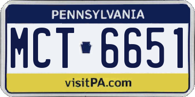 PA license plate MCT6651