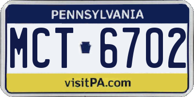 PA license plate MCT6702