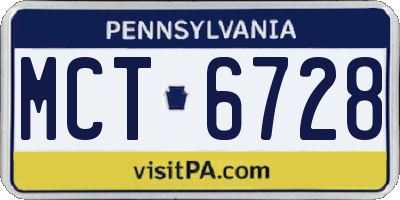 PA license plate MCT6728