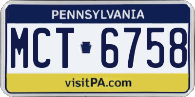 PA license plate MCT6758