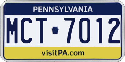 PA license plate MCT7012