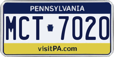 PA license plate MCT7020