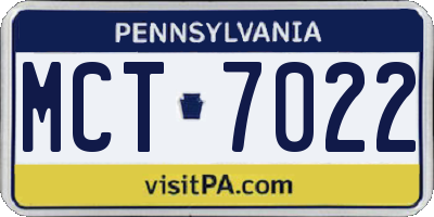 PA license plate MCT7022