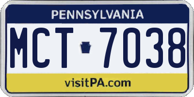 PA license plate MCT7038