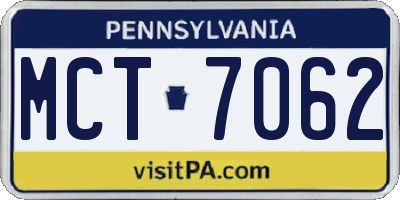 PA license plate MCT7062