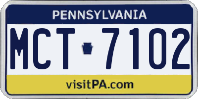 PA license plate MCT7102
