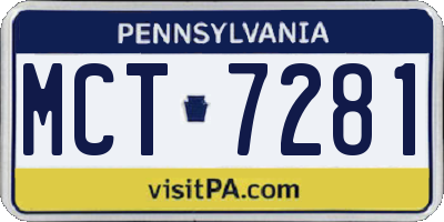 PA license plate MCT7281