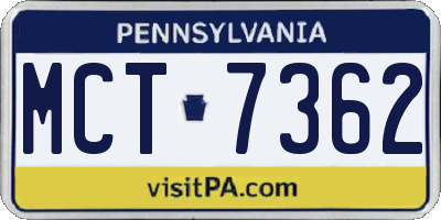 PA license plate MCT7362
