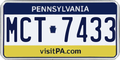 PA license plate MCT7433