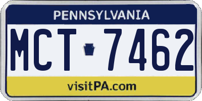 PA license plate MCT7462