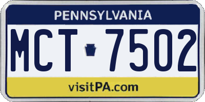 PA license plate MCT7502