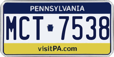 PA license plate MCT7538