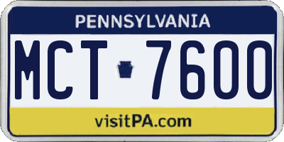 PA license plate MCT7600