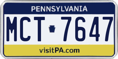 PA license plate MCT7647