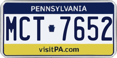 PA license plate MCT7652