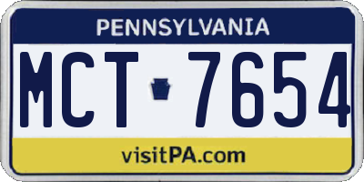 PA license plate MCT7654